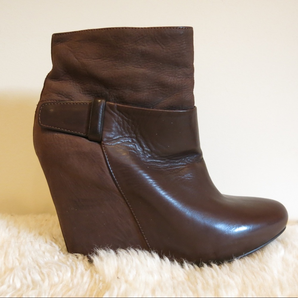 Dark brown ankle wedge-boots 4.5 inch heel